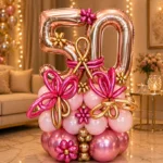 WOW 50th Birthday Rose Gold Balloon Bouquet | Air Filled and Ready Delivery - Image 2