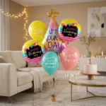 It’s Your Day Helium Balloon Set of 6 (Birthday Hat Supershape + 2 Happy Birthday Round Foil + 3 Printed Balloons) | Pre-Inflated & Delivered | Birthday Decoration - Image 3
