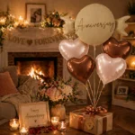 Happy Anniversary Candy Shape Helium Balloon Set of 5 (Candy Balloon + 2 Copper Heart + 2 Caramel Nude Heart Balloons) | Pre-Inflated & Delivered | Anniversary Decoration - Image 2