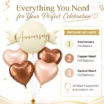 Happy Anniversary Candy Shape Helium Balloon Set of 5 (Candy Balloon + 2 Copper Heart + 2 Caramel Nude Heart Balloons) | Pre-Inflated & Delivered | Anniversary Decoration - Image 4