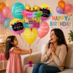 Happy Birthday Gift Box Helium Balloon Set of 6 (Supershape Gift Box + 2 Round Happy Birthday Foil 18 Inch + 3 Printed Balloons) | Pre-Inflated & Delivered | Birthday Decoration - Image 3