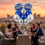 Happy Birthday Helium Balloon Set of 10 (2 Blue Bunting Flag Foil + 3 Dark Blue + 3 Silver + 2 Silver Confetti Balloons) | Pre-Inflated & Delivered | Birthday Decoration - Image 4
