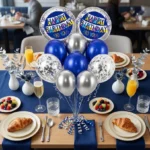 Happy Birthday Helium Balloon Set of 10 (2 Blue Bunting Flag Foil + 3 Dark Blue + 3 Silver + 2 Silver Confetti Balloons) | Pre-Inflated & Delivered | Birthday Decoration - Image 2