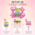 Happy Anniversary Helium Balloon Set of 5 (1 Round Anniversary 18 Inch + 2 Pink Heart + 2 Pink Star Balloons) | Pre-Inflated & Delivered | Anniversary Decoration - Image 4