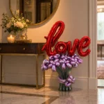 L-o-v-e Ballloon Bouquet with Pink & Silver Designer Balloons | Air Filled and Ready Delivery - Image 3