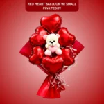 Red Heart Teddy Foil Balloon Bouquet | Pre Filled & Delivered Inflated | Anniversary or Surprise Gift Bouquet