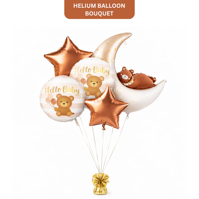 705042HHelloBabyTeddyMoonBalloonSet_8 Welcome Baby Moon and Bear Shaped Helium Filled Balloon Bouqet Set of 5PC - Image 1