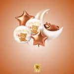 Welcome Baby Moon and Bear Shaped Helium Filled Balloon Bouqet Set of 5PC - Image 2
