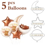 Welcome Baby Moon and Bear Shaped Helium Filled Balloon Bouqet Set of 5PC - Image 3