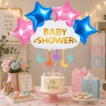 Baby Shower Cloud Shaped Helium Balloon Set of 5 (Supershape Cloud + 2 Gold Star + 2 Silver Star Balloons) | Pre-Inflated & Delivered | Baby Shower Decoration - Image 2