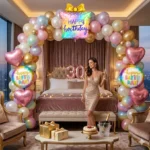 Colorful Gift Box Helium Balloon Set of 5 (Gift Box Supershape + 2 Heart Shaped + 2 Happy Birthday Printed Balloons) | Pre-Inflated & Delivered | Birthday Decoration - Image 3