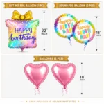 Colorful Gift Box Helium Balloon Set of 5 (Gift Box Supershape + 2 Heart Shaped + 2 Happy Birthday Printed Balloons) | Pre-Inflated & Delivered | Birthday Decoration - Image 4