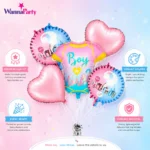 Baby Shower Helium Filled Balloon Bouquet Set of 5 | Blue & Pink Baby Welcome Balloons | Pre-Inflated Decoration for Newborn Celebration - Image 4