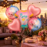 Baby Shower Helium Filled Balloon Bouquet Set of 5 | Blue & Pink Baby Welcome Balloons | Pre-Inflated Decoration for Newborn Celebration - Image 2