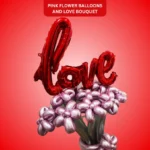 L-o-v-e Ballloon Bouquet with Pink & Silver Designer Balloons | Air Filled and Ready Delivery - Image 2