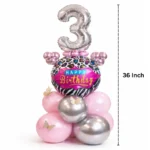 Designer Pink & Silver Balloon Bouquet Arrangement with 3D Butterflies for 3rd Birthday - Image 2