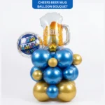 Eloquent Blue & Gold Cheers Beer Mug Air Filled Balloon Bouquet Arrangement