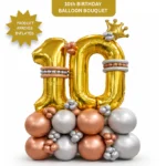 Signature 10th Birthday Large Golden Air Filled Balloon Bouquet Arrangement with Rose Gold & Silver Balloons