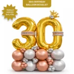 Signature 30th Birthday Large Golden Air Filled Balloon Bouquet Arrangement with Rose Gold & Silver Balloons