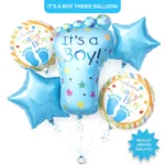 It’s a Boy Feet Shaped Helium Balloon Set of 5 (Baby Feet + Welcome Baby Boy + Blue Star Balloons) | Pre-Inflated & Delivered | Baby Shower Decoration