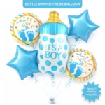 It’s a Boy Bottle Shaped Helium Balloon Set of 5 (Baby Bottle + Welcome Baby Boy + Blue Star Balloons) | Pre-Inflated & Delivered | Baby Shower Decoration
