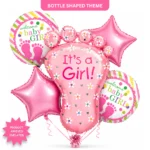 It’s a Girl Baby Feet Shaped Helium Balloon Set of 5 (Baby Feet + Welcome Baby Girl + Pink Star Balloons) | Pre-Inflated & Delivered | Baby Shower Decoration