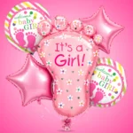 It’s a Girl Baby Feet Shaped Helium Balloon Set of 5 (Baby Feet + Welcome Baby Girl + Pink Star Balloons) | Pre-Inflated & Delivered | Baby Shower Decoration - Image 2