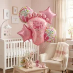It’s a Girl Baby Feet Shaped Helium Balloon Set of 5 (Baby Feet + Welcome Baby Girl + Pink Star Balloons) | Pre-Inflated & Delivered | Baby Shower Decoration - Image 3