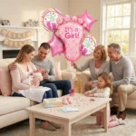 It’s a Girl Baby Feet Shaped Helium Balloon Set of 5 (Baby Feet + Welcome Baby Girl + Pink Star Balloons) | Pre-Inflated & Delivered | Baby Shower Decoration - Image 4
