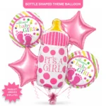 It’s a Girl Bottle Shaped Helium Balloon Set of 5 (Baby Bottle + Welcome Baby Girl + Pink Star Balloons) | Pre-Inflated & Delivered | Baby Shower Decoration