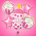 It’s a Girl Bottle Shaped Helium Balloon Set of 5 (Baby Bottle + Welcome Baby Girl + Pink Star Balloons) | Pre-Inflated & Delivered | Baby Shower Decoration - Image 2