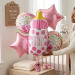 It’s a Girl Bottle Shaped Helium Balloon Set of 5 (Baby Bottle + Welcome Baby Girl + Pink Star Balloons) | Pre-Inflated & Delivered | Baby Shower Decoration - Image 3