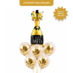 Let’s Party Champagne Glass Helium Balloon Set of 6 (1 Supershape Champagne + 5 Gold Confetti Balloons) | Pre-Inflated & Delivered | Celebration Decoration