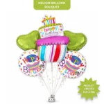 Happy Birthday Triple Layer Cake Helium Filled Balloon Bouquet Set of 5