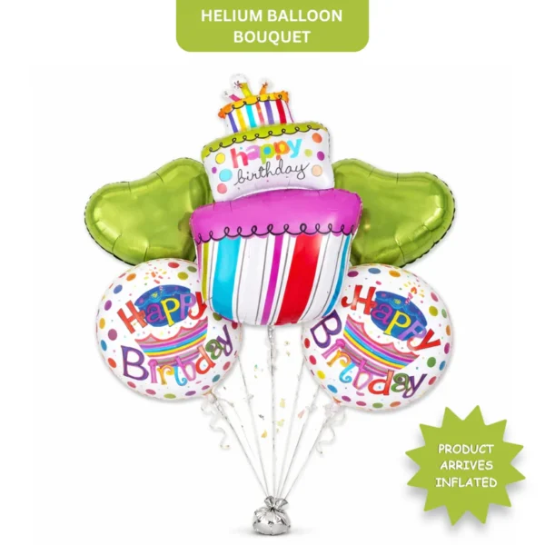 Happy Birthday Triple Layer Cake Helium Filled Balloon Bouquet Set of 5