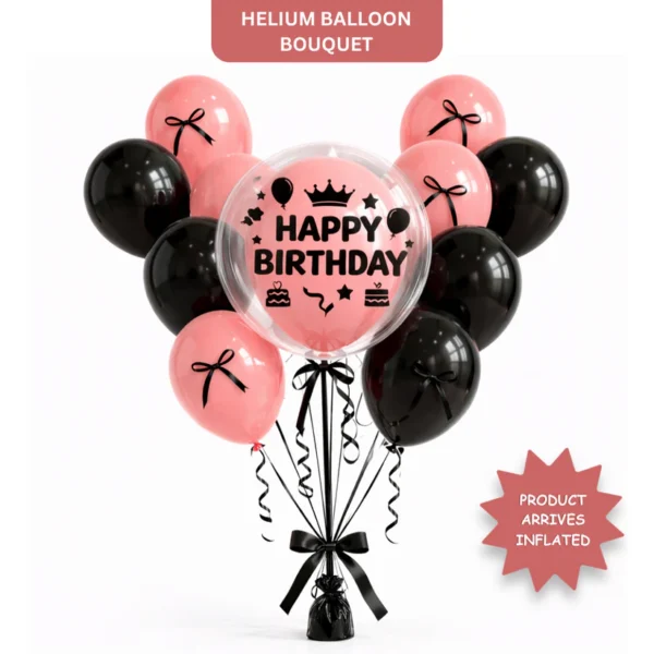 Fashionista Black Bows & Ribbons Helium Filled Balloon Bouquet Set of 22 PC | Pre-Inflated & Delivered | Birthday Decoration