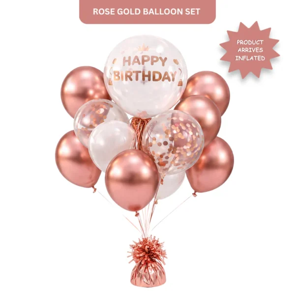 Happy Birthday Rose Gold Balloon Combo Set (22 Pcs) Helium Filled & Delivered Inflated