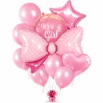 It's a Girl Baby Announcement Balloon Set of 10 | Pink Bow Shaped Balloon | Helium Filled & Delivers Inflated - Image 4