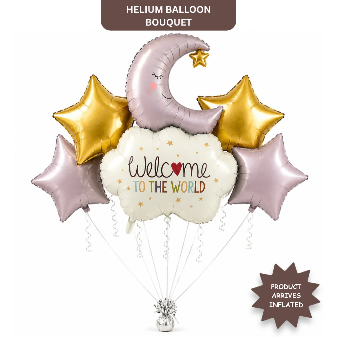 H705594HeliumBalloonBouquet_2 Welcome to The World Baby Arrival Helium Filled Balloon Balloons Set of 5 - Image 1