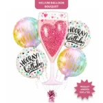 Pink Champagne Glass Helium Balloon Set of 5 (Champagne Supershape + Birthday Balloons) | Pre-Inflated & Delivered | Birthday Decoration